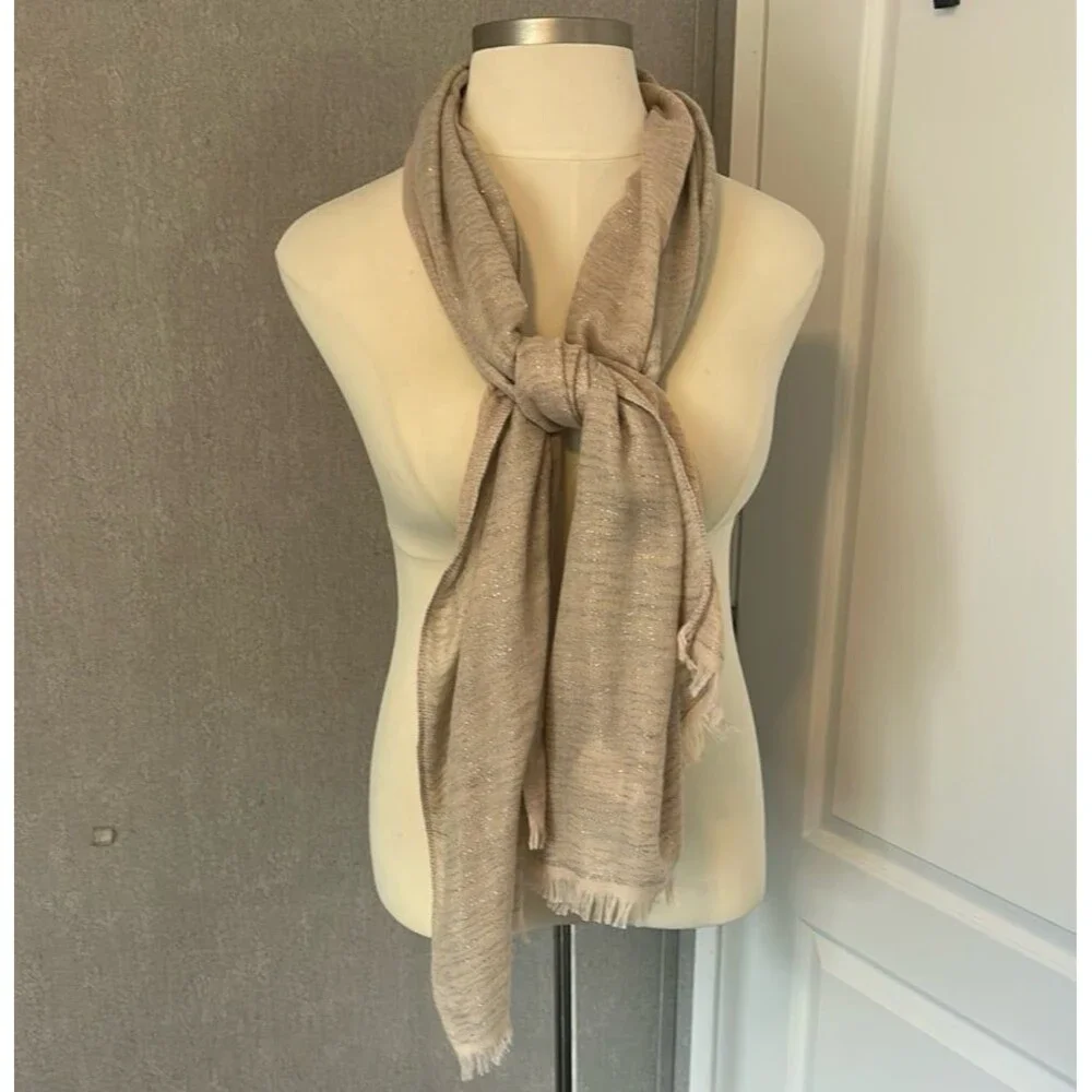 Elegant Cream Scarf with Fringed Edges by Chicos